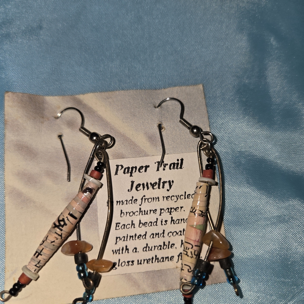 Paper Trail Upcycled  Earrings Handcrafted &Coated W/ A Glossy Finish Unique